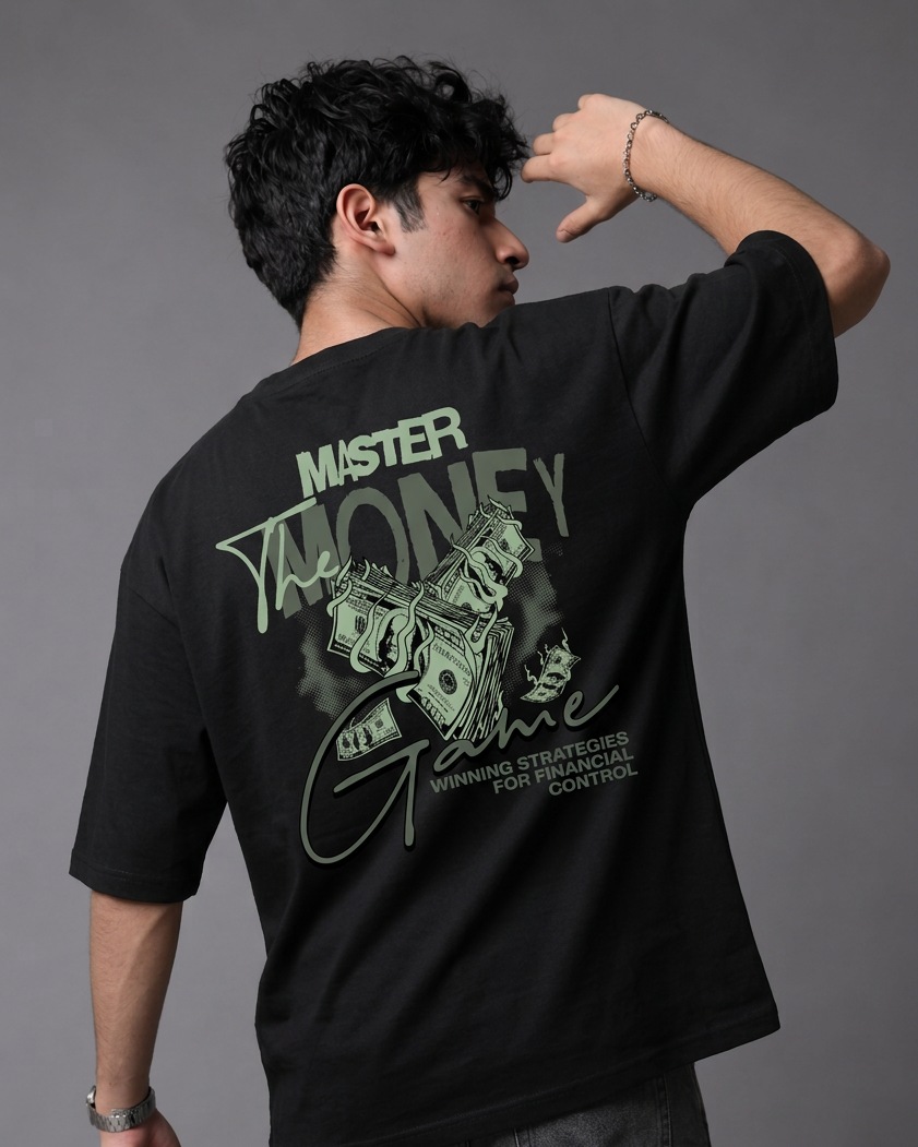 Money Game Black Oversized T-Shirt | 240 GSM French Terry Cotton Graphic Tee