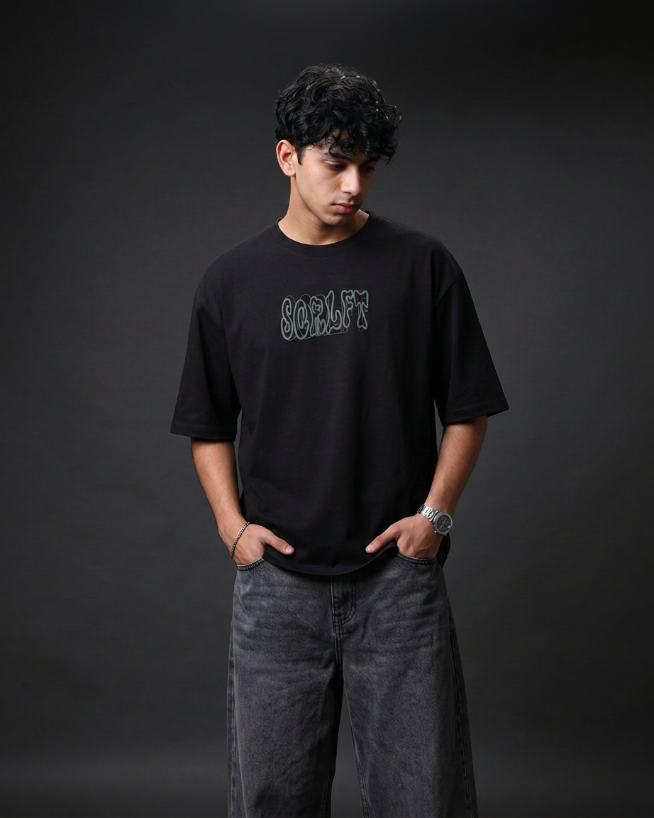 Money Game Black Oversized T-Shirt | 240 GSM French Terry Cotton Graphic Tee