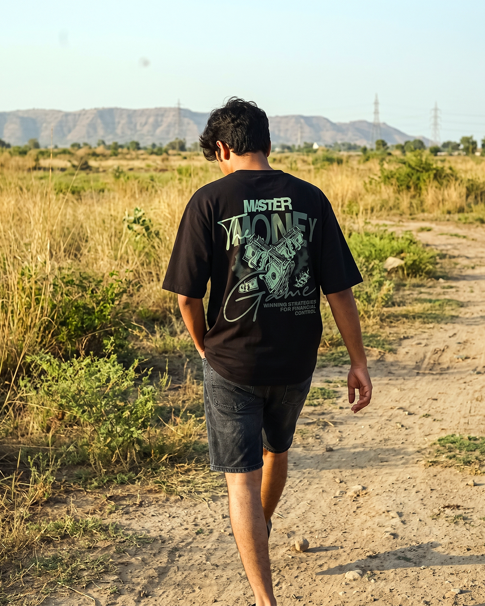 Money Game Black Oversized T-Shirt | 240 GSM French Terry Cotton Graphic Tee