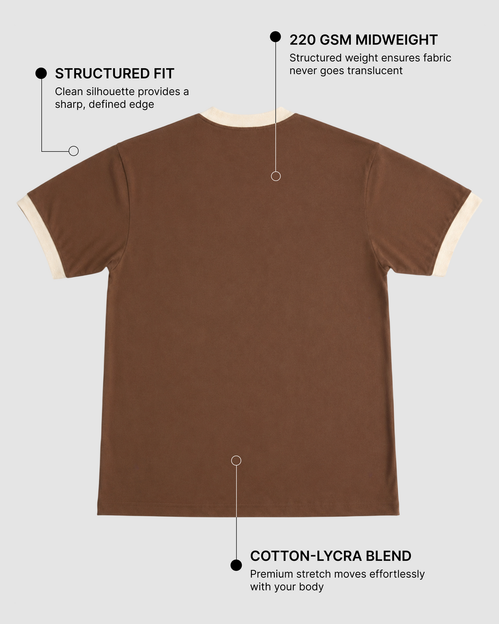Mousse & Cream Ringer T-Shirt | 220 GSM 96% Cotton Lycra Ringer Tee