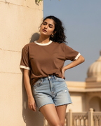 Mousse & Cream Ringer T-Shirt | 220 GSM 96% Cotton Lycra Ringer Tee