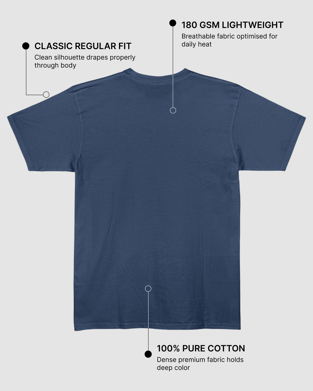 Navy Blue Regular Fit T-Shirt | 180 GSM 100% Cotton Everyday Tee