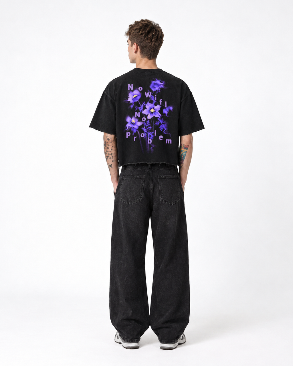 No WiFi, No Problem Boxy Fit T-Shirt | 240 GSM French Terry Cotton Black Graphic Tee