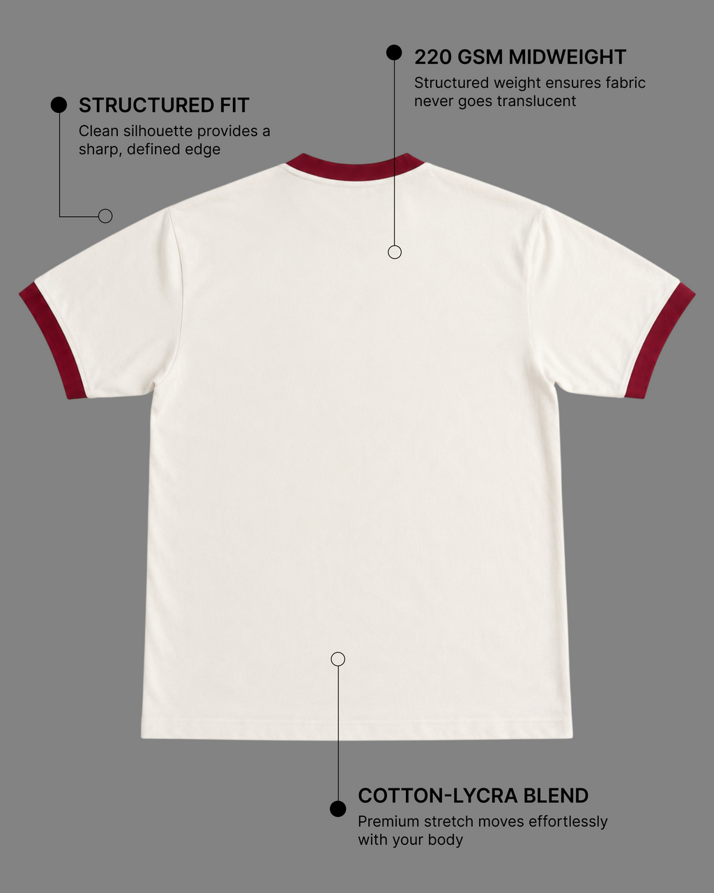 Off White & Maroon Ringer T-Shirt | 220 GSM 96% Cotton Lycra Ringer Tee