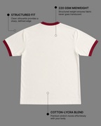 Off White & Maroon Ringer T-Shirt | 220 GSM 96% Cotton Lycra Ringer Tee
