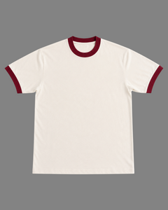 Off White & Maroon Ringer T-Shirt | 220 GSM 96% Cotton Lycra Ringer Tee