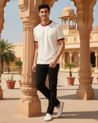 Off White & Maroon Ringer T-Shirt | 220 GSM 96% Cotton Lycra Ringer Tee