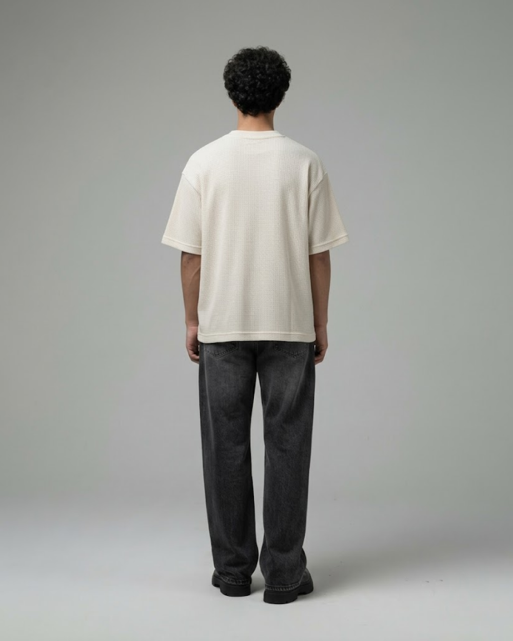 Off-White Waffle Boxy Fit T-Shirt | 240 GSM Waffle Knit Cotton Boxy Fit Tee