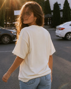 Off-White Waffle Boxy Fit T-Shirt | 240 GSM Waffle Knit Cotton Boxy Fit Tee