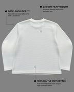 Off-White Waffle Knit Oversized Full-Sleeve T-Shirt | 240 GSM Waffle Knit Cotton Oversized Tee