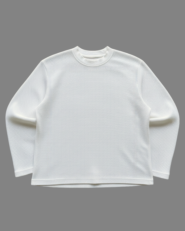 Off-White Waffle Knit Oversized Full Sleeve T-Shirt | 240 GSM Waffle Knit Cotton Oversized Tee
