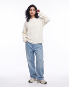 Off-White Waffle Knit Oversized Full-Sleeve T-Shirt | 240 GSM Waffle Knit Cotton Oversized Tee
