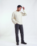 Off-White Waffle Knit Oversized Full-Sleeve T-Shirt | 240 GSM Waffle Knit Cotton Oversized Tee
