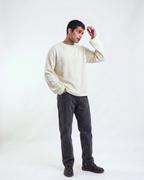 Off-White Waffle Knit Oversized Full-Sleeve T-Shirt | 240 GSM Waffle Knit Cotton Oversized Tee