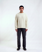 Off-White Waffle Knit Oversized Full-Sleeve T-Shirt | 240 GSM Waffle Knit Cotton Oversized Tee