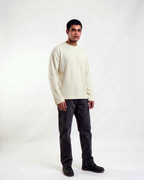 Off-White Waffle Knit Oversized Full-Sleeve T-Shirt | 240 GSM Waffle Knit Cotton Oversized Tee