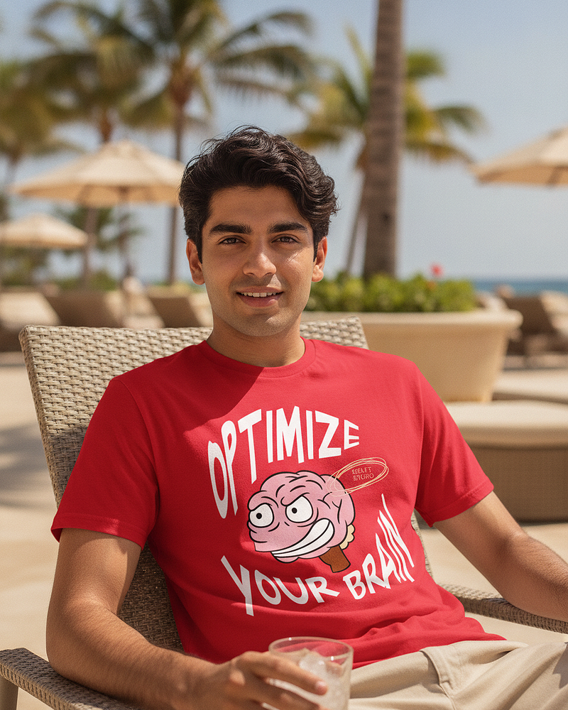 Optimize Your Brain Classic Red T-Shirt | 180 GSM Cotton Regular Fit Tee
