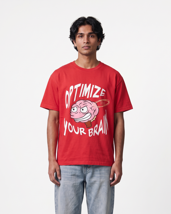 Optimize Your Brain Classic Red T-Shirt | 180 GSM Cotton Regular Fit Tee