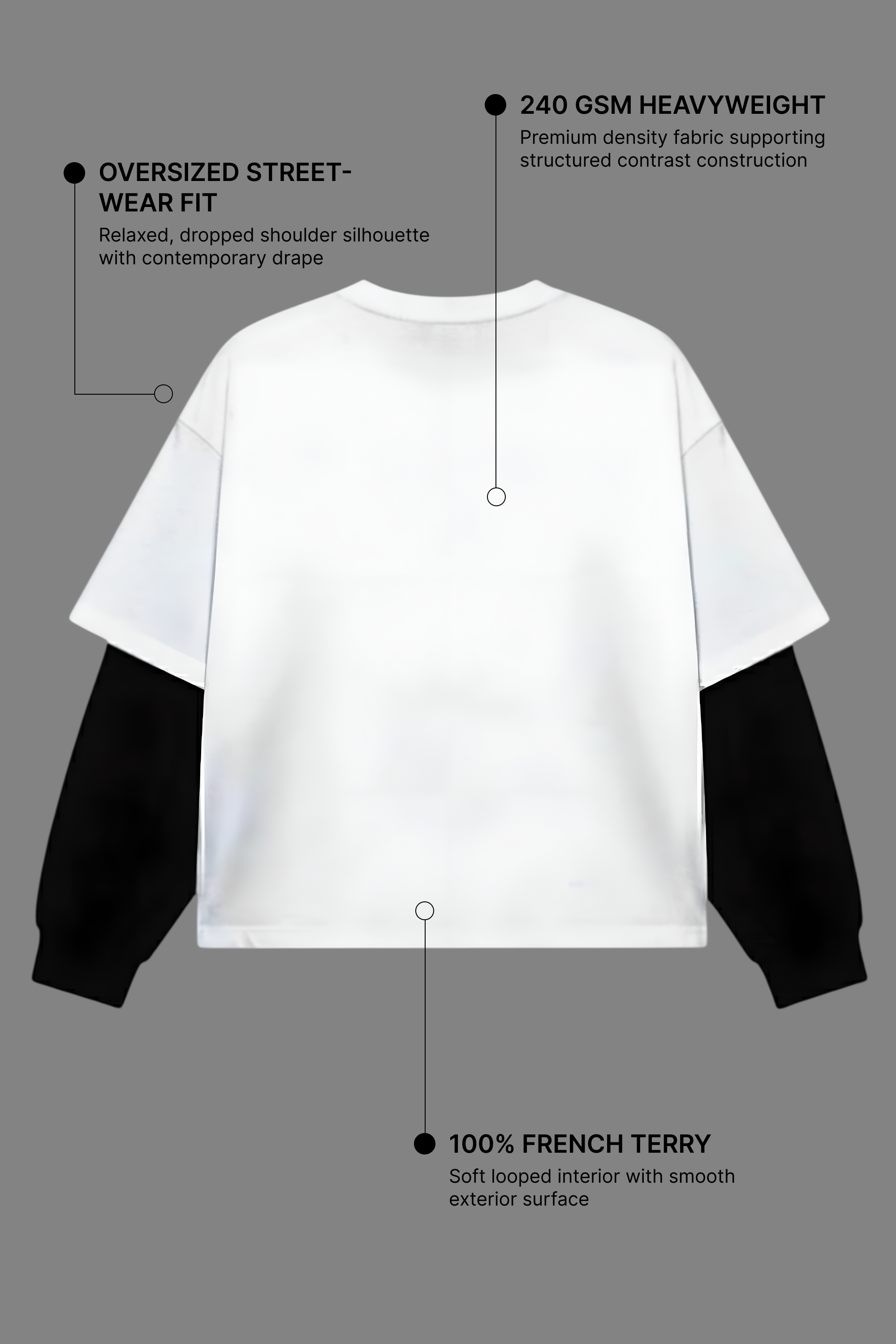 Own Your Story White With Black Sleeve Oversized T-Shirt | 240 GSM French Terry Cotton Graphic Tee