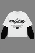 Own Your Story White With Black Sleeve Oversized T-Shirt | 240 GSM French Terry Cotton Graphic Tee