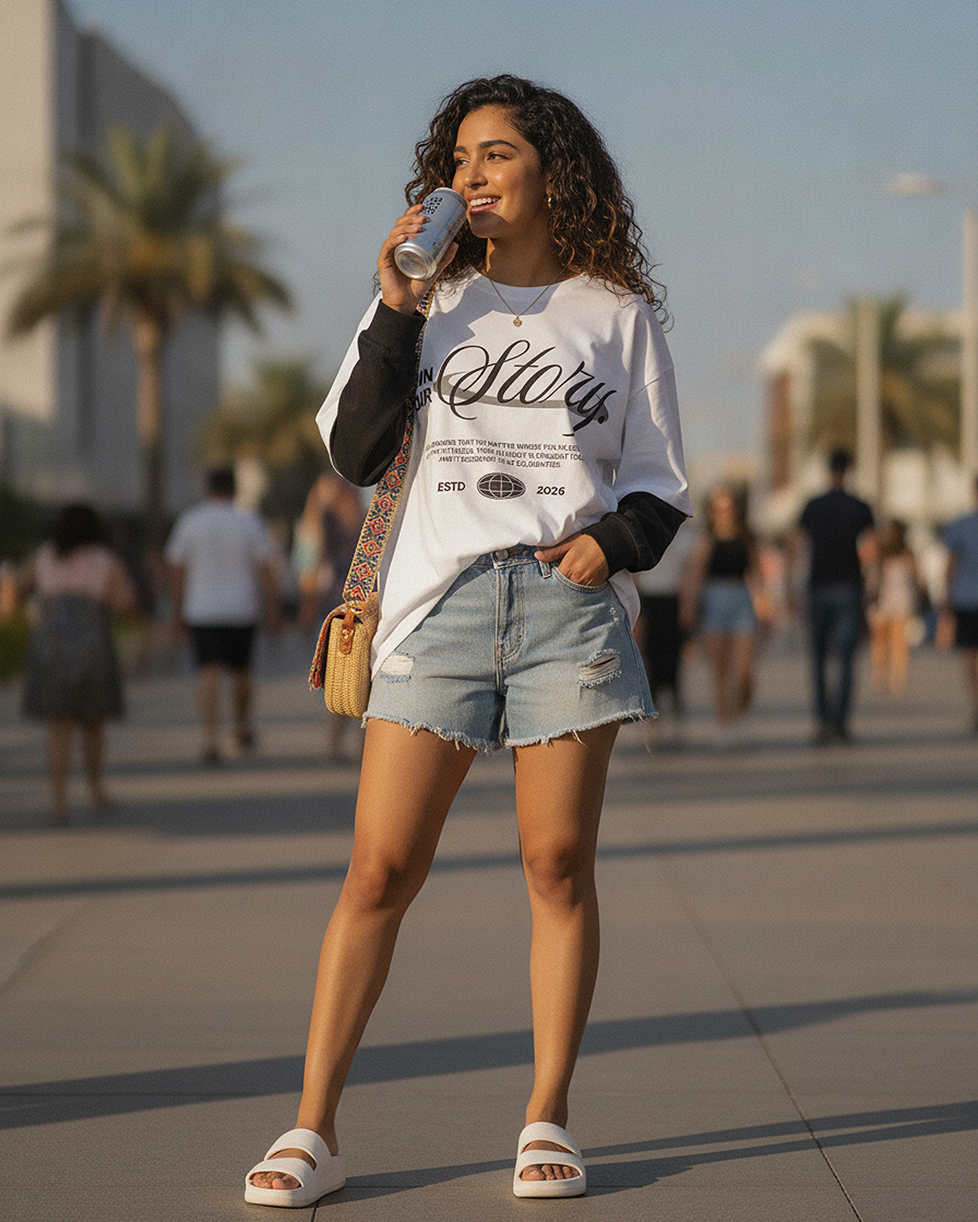 Own Your Story White With Black Sleeve Oversized T-Shirt | 240 GSM French Terry Cotton Graphic Tee