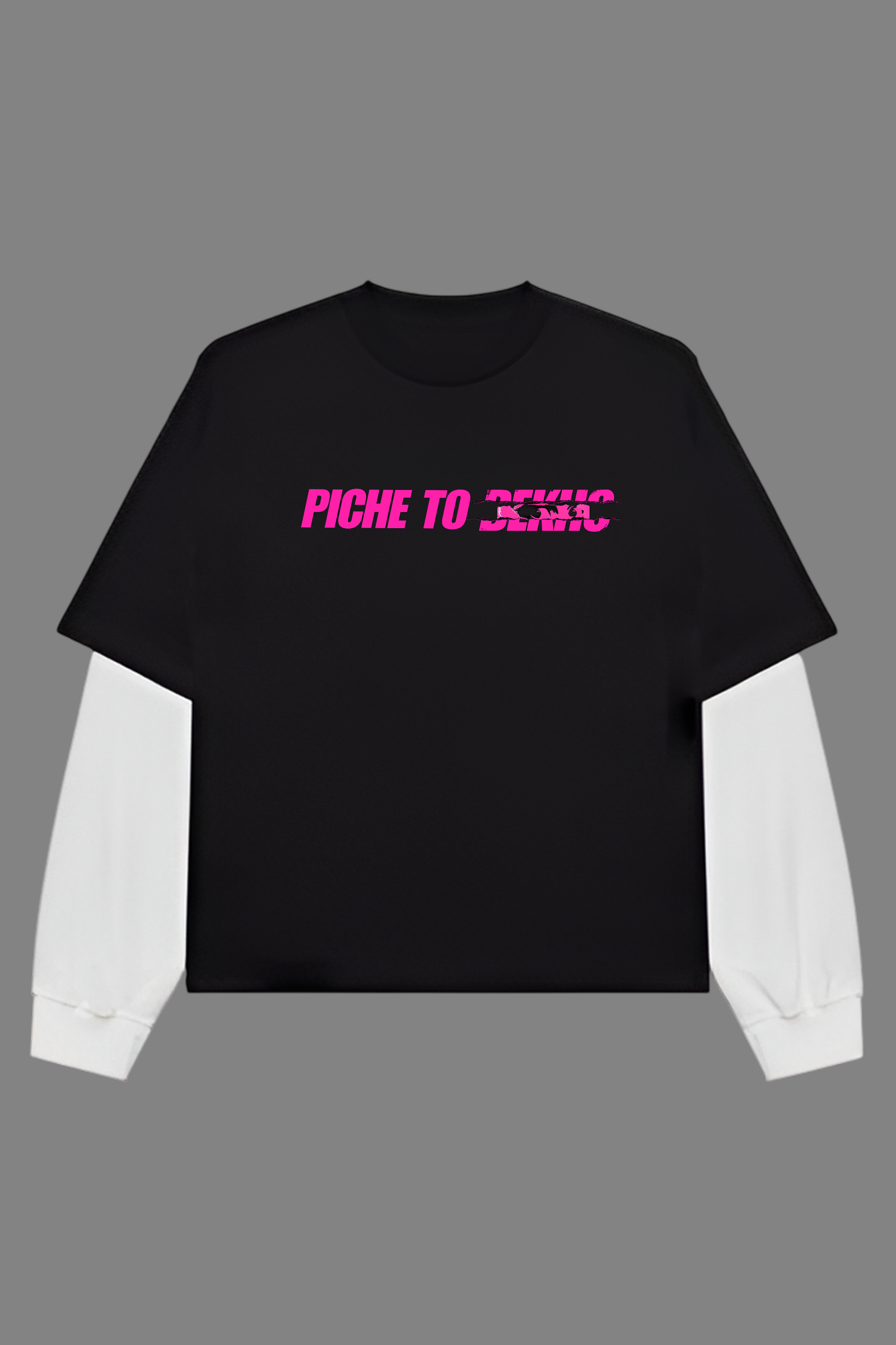 Piche To Dekho Black With White Sleeve Oversized T-Shirt | 240 GSM French Terry Cotton Graphic Tee