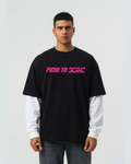 Piche To Dekho Black With White Sleeve Oversized T-Shirt | 240 GSM French Terry Cotton Graphic Tee