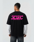 Piche To Dekho Black With White Sleeve Oversized T-Shirt | 240 GSM French Terry Cotton Graphic Tee