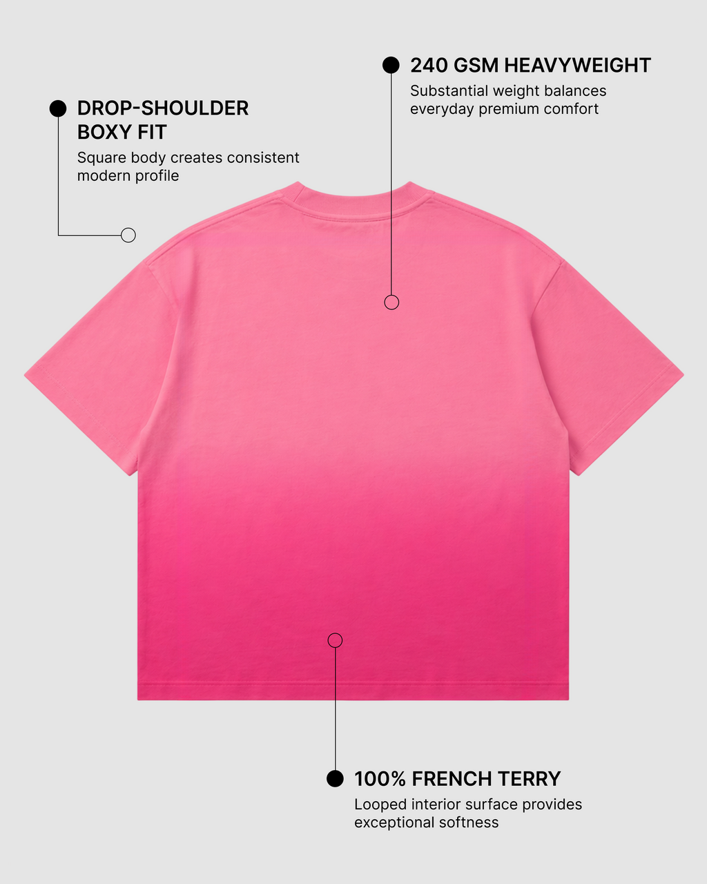 Pink Sunfade Ombre Wash Boxy Fit T-Shirt | 240 GSM French Terry Cotton Boxy Fit Tee