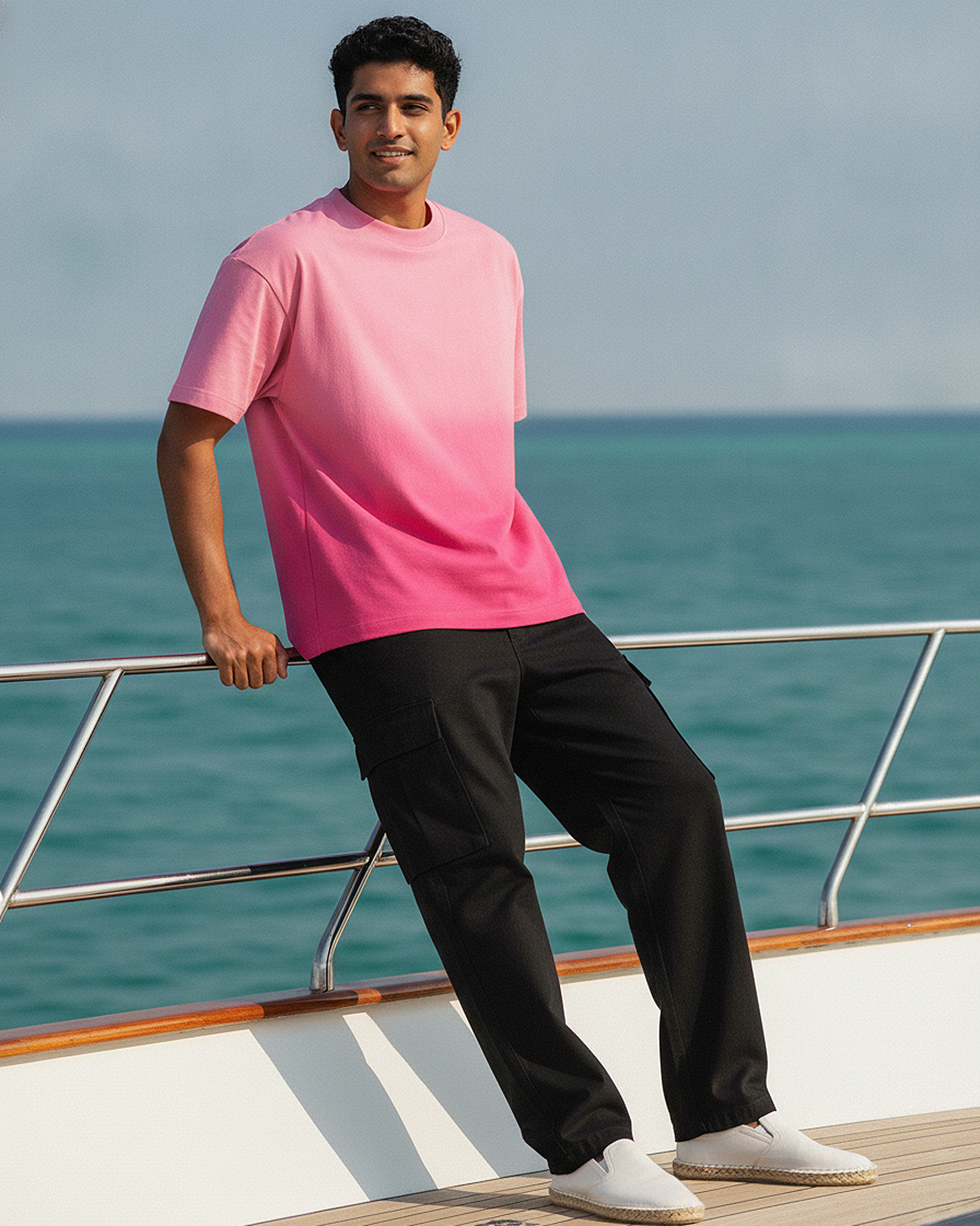 Pink Sunfade Ombre Wash Boxy Fit T-Shirt | 240 GSM French Terry Cotton Boxy Fit Tee