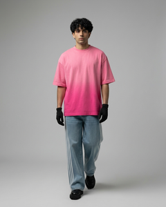 Pink Sunfade Ombre Wash Boxy Fit T-Shirt | 240 GSM French Terry Cotton Boxy Fit Tee