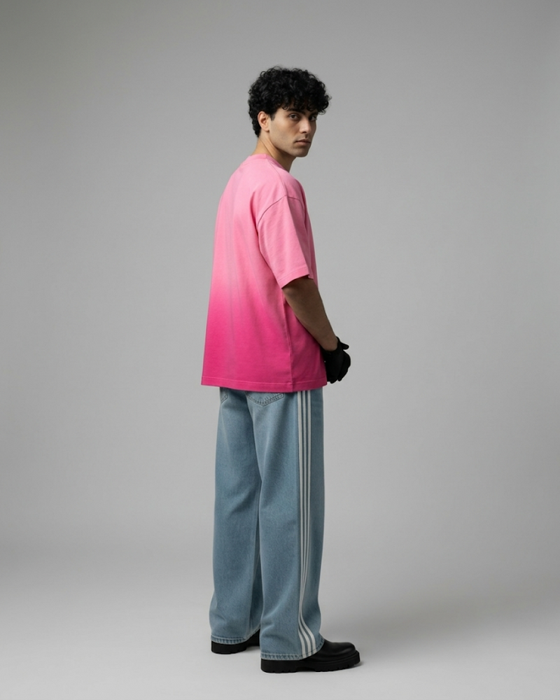 Pink Sunfade Ombre Wash Boxy Fit T-Shirt | 240 GSM French Terry Cotton Boxy Fit Tee