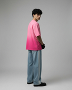 Pink Sunfade Ombre Wash Boxy Fit T-Shirt | 240 GSM French Terry Cotton Boxy Fit Tee