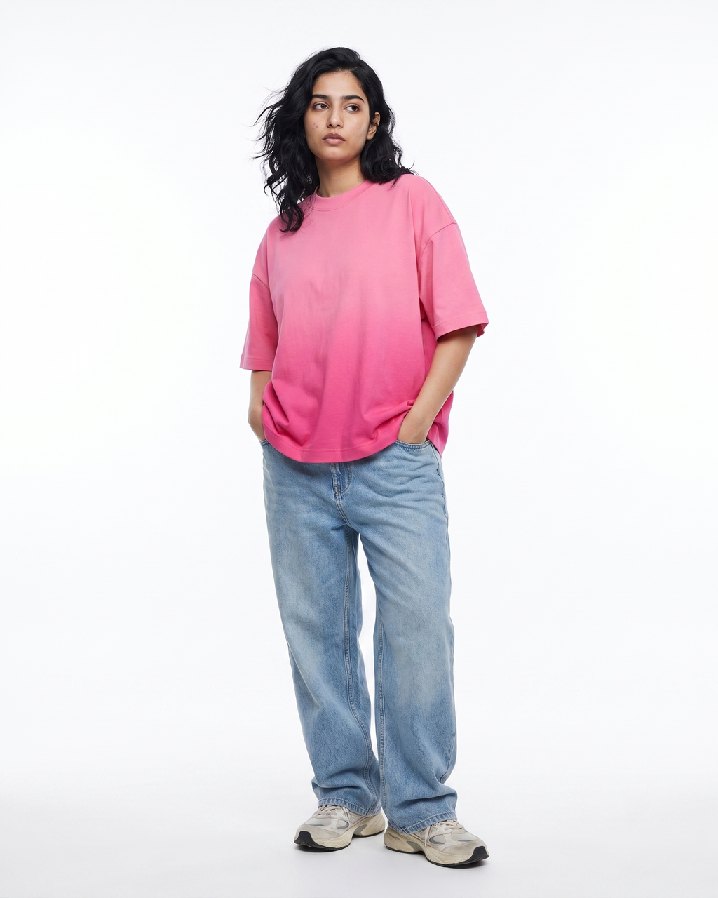 Pink Sunfade Ombre Wash Boxy Fit T-Shirt | 240 GSM French Terry Cotton Boxy Fit Tee