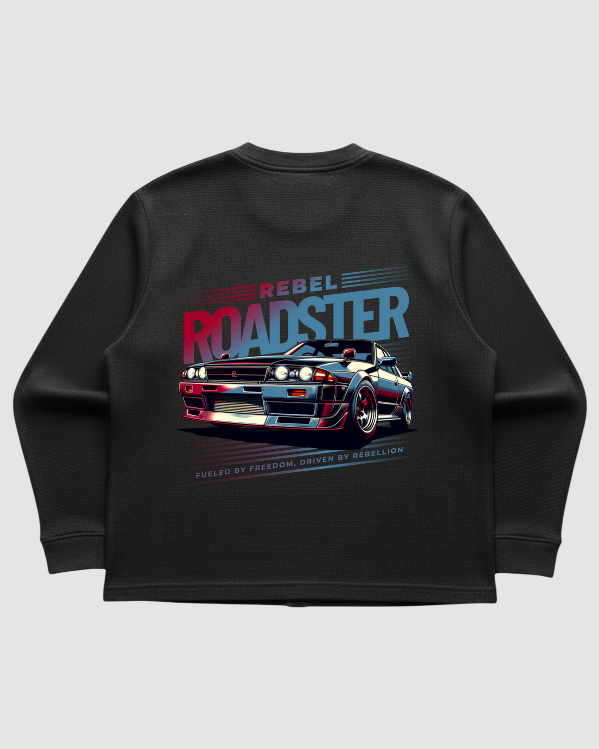 Rebel Roadster Tee | 240 GSM Black Cotton Waffle Knit Oversized Full-Sleeve Graphic T-shirt