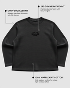 Rebel Roadster Tee | 240 GSM Black Cotton Waffle Knit Oversized Full-Sleeve Graphic T-shirt