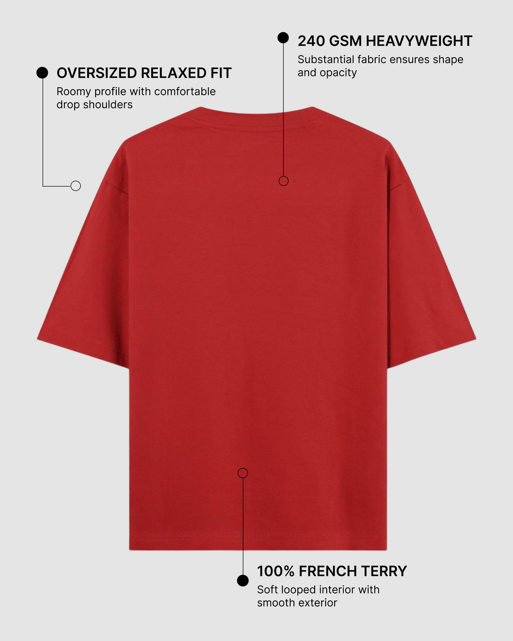 Red Oversized T-Shirt | 240 GSM French Terry Cotton Oversized Tee