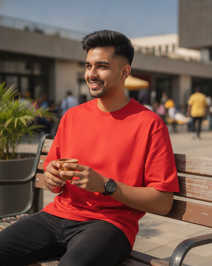 Red French Terry Oversized T-Shirt | 240 GSM French Terry Cotton Oversized Tee
