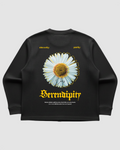 Serendipity Black Waffle Knit Oversized Full Sleeve T-Shirt | 240 GSM Cotton Graphic Tee