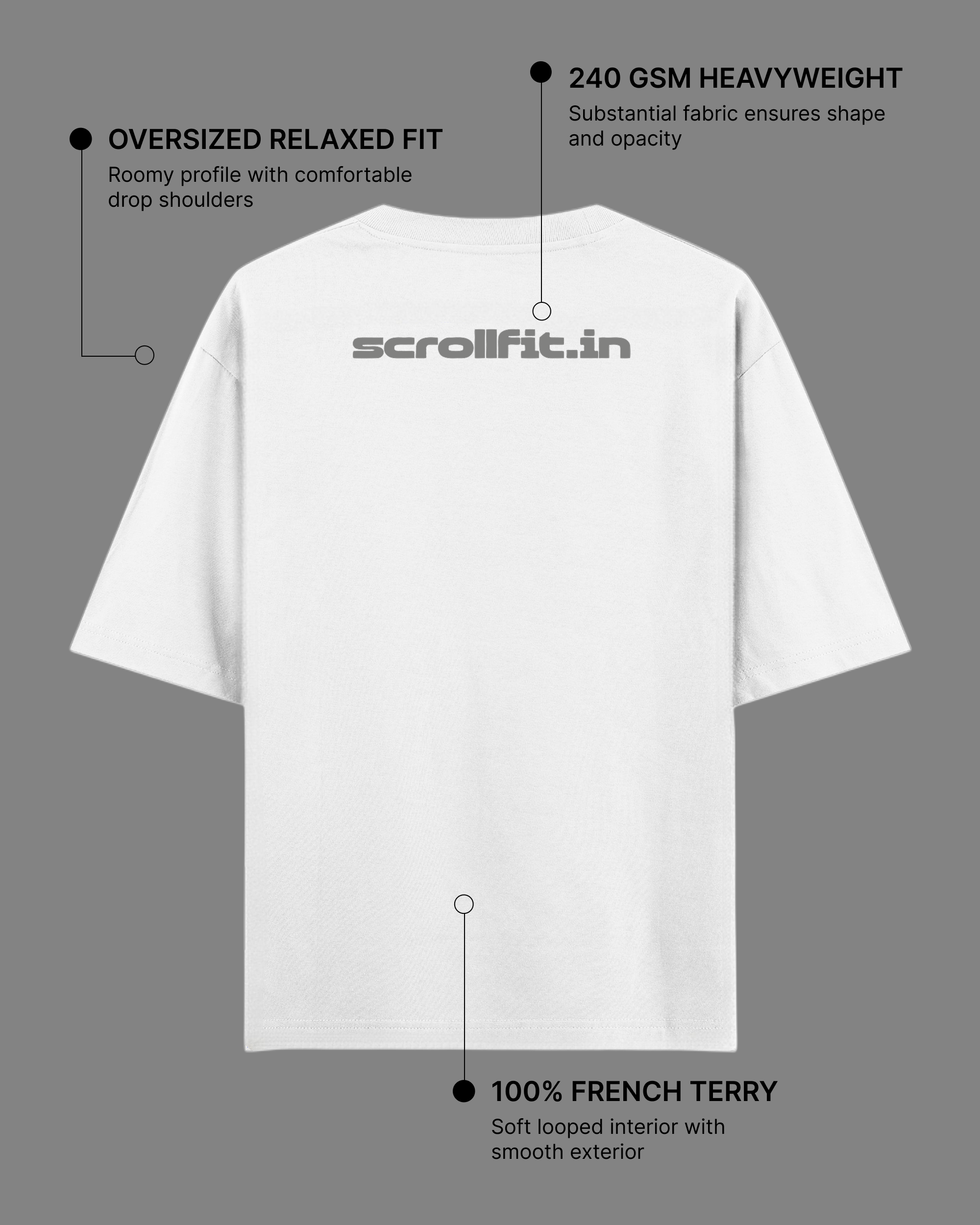 Skate Monkey White Oversized T-Shirt | 240 GSM French Terry Cotton Graphic Tee