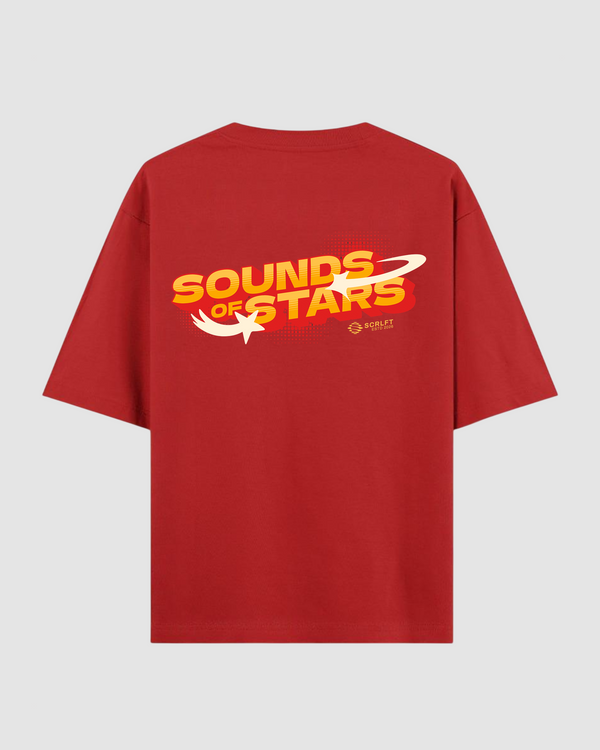 Sounds of Stars Red Oversized T-Shirt | 240 GSM French Terry Cotton Graphic Tee