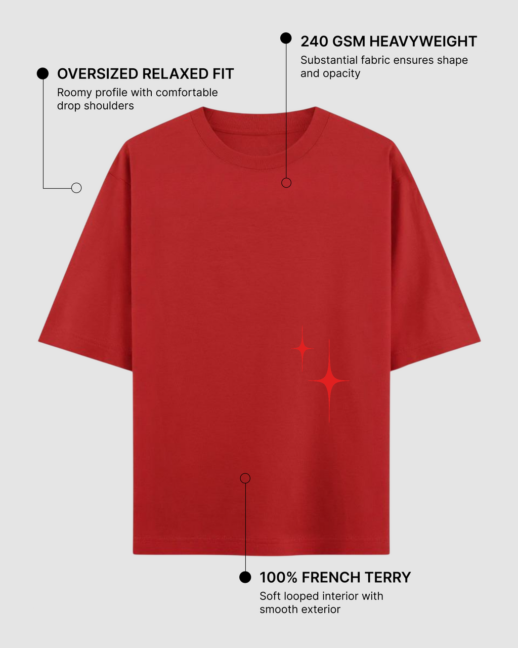 Sounds of Stars Red Oversized T-Shirt | 240 GSM French Terry Cotton Graphic Tee