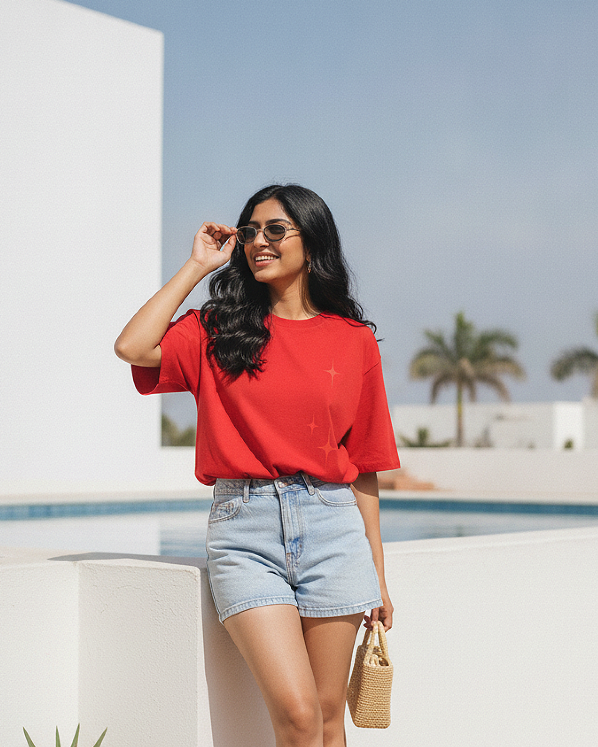Sounds of Stars Red Oversized T-Shirt | 240 GSM French Terry Cotton Graphic Tee