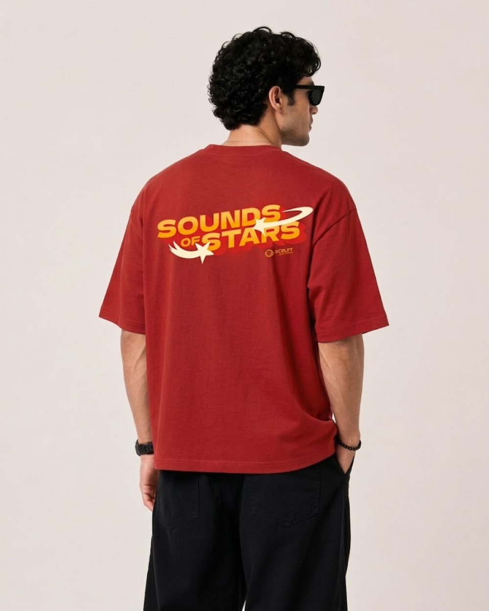 Sounds of Stars Red Oversized T-Shirt | 240 GSM French Terry Cotton Graphic Tee