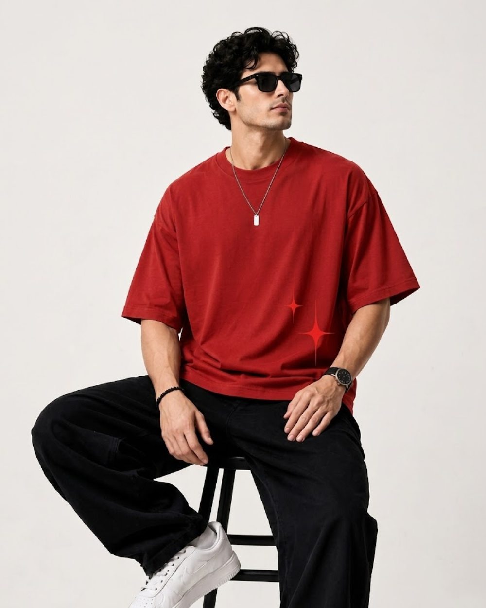 Sounds of Stars Red Oversized T-Shirt | 240 GSM French Terry Cotton Graphic Tee