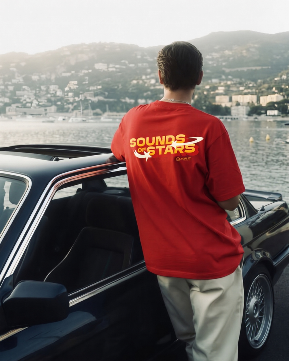 Sounds of Stars Red Oversized T-Shirt | 240 GSM French Terry Cotton Graphic Tee