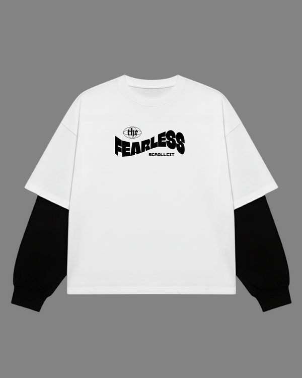 The Fearless Oversized Tee | 240 GSM French Terry Cotton White with Black Sleeves