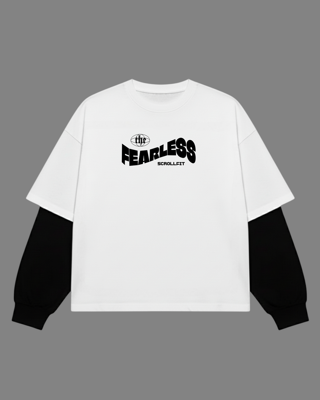 The Fearless Oversized Tee | 240 GSM French Terry Cotton White with Black Sleeves
