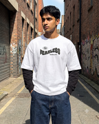 The Fearless Oversized Tee | 240 GSM French Terry Cotton White with Black Sleeves