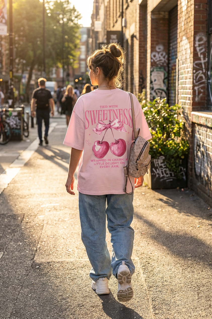 Tied With Sweetness Baby Pink Oversized Tee